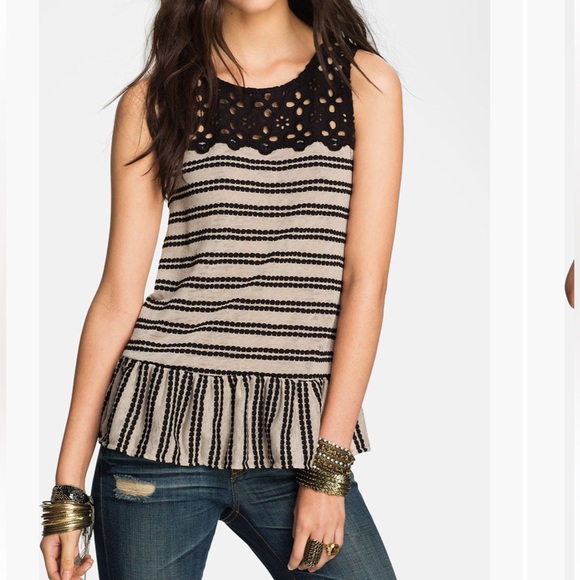 Free People Tops - FREE PEOPLE 'Molly's Retro' Peplum Top Black Beige Women’s Size Medium